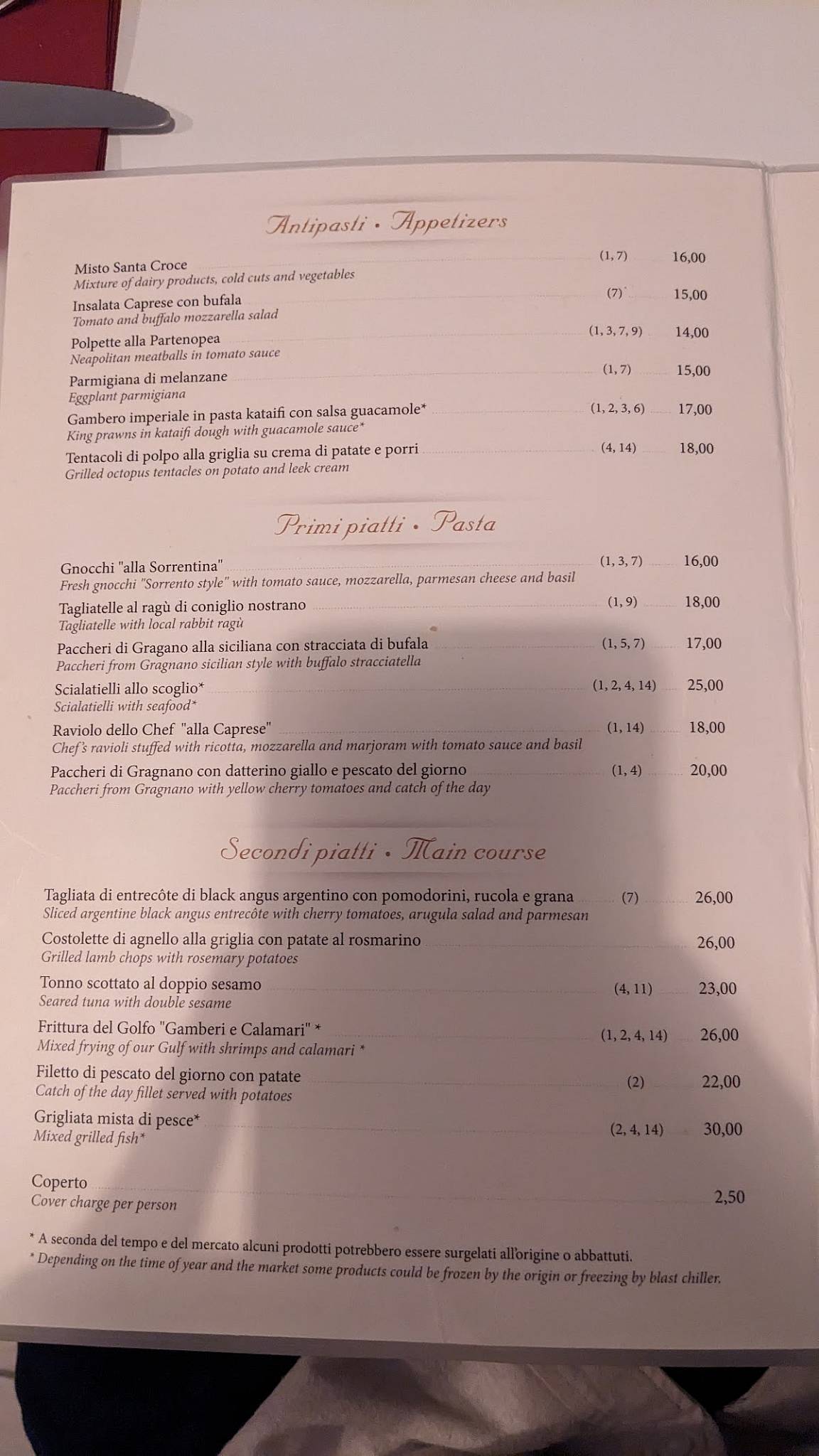 Menu di Santa Croce 