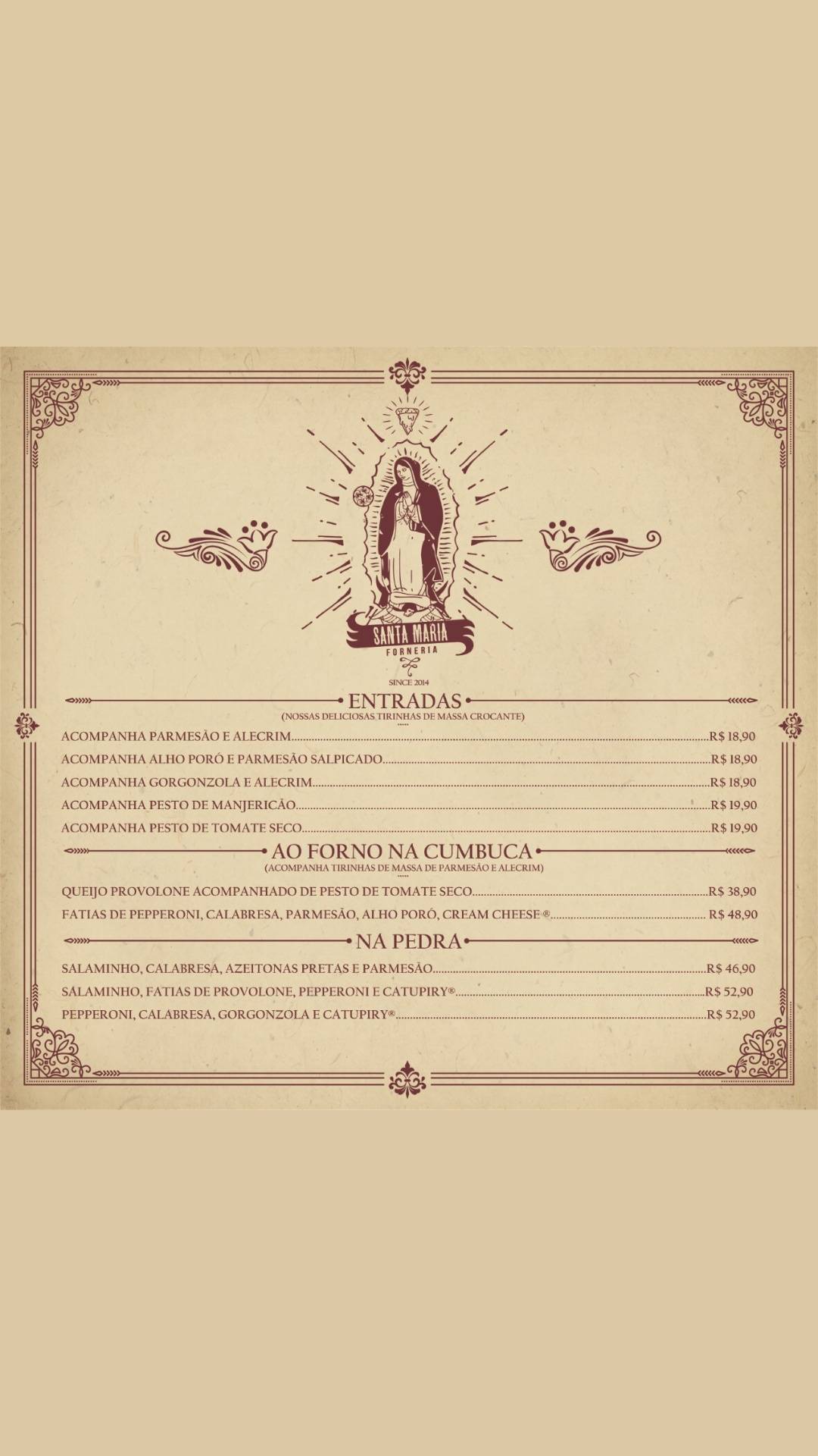 Santa Maria Forneria cardápio