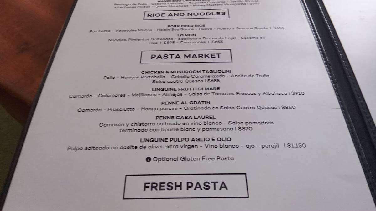 Carta del restaurante Laurel, Santo Domingo