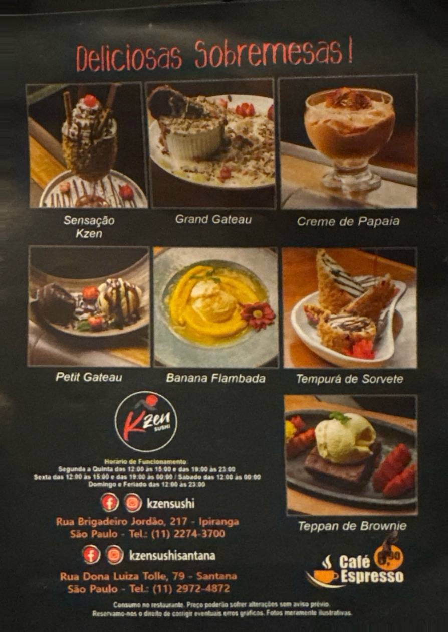 Kzen Sushi cardápio