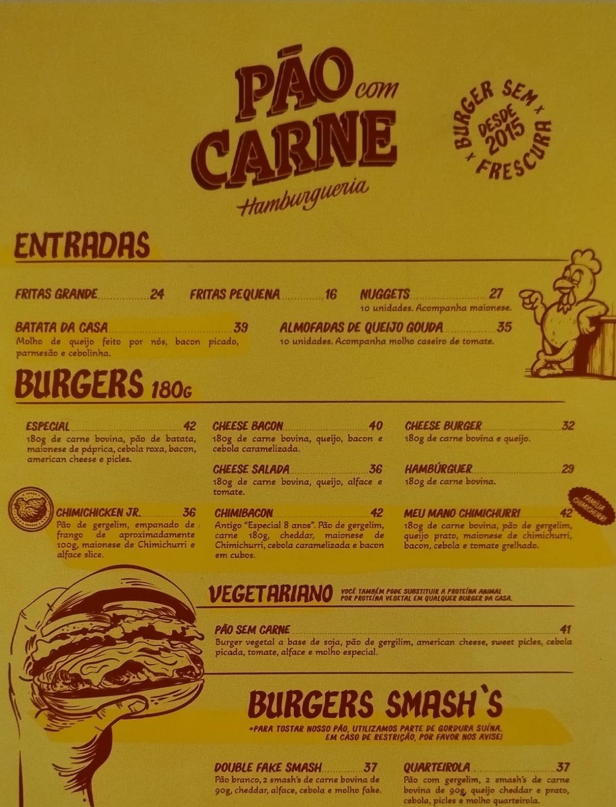 Pão com Carne Hamburgueria cardápio