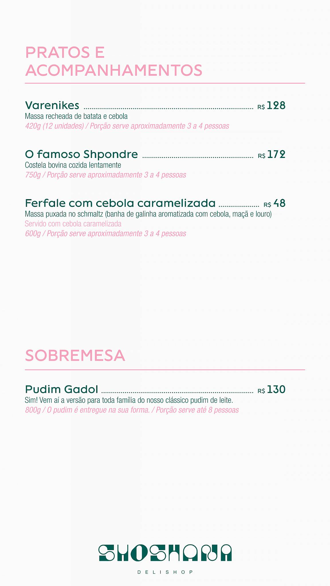 Shoshana Delishop cardápio