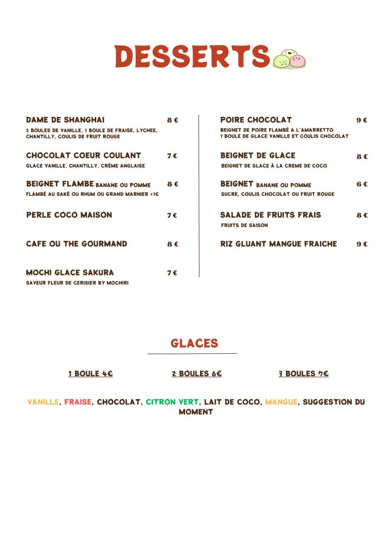 Menu de Chez Tang