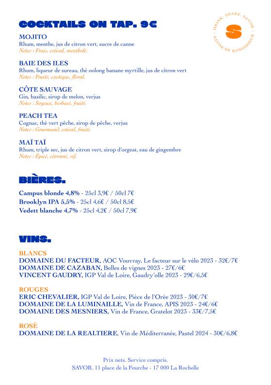 Menu de Savor.
