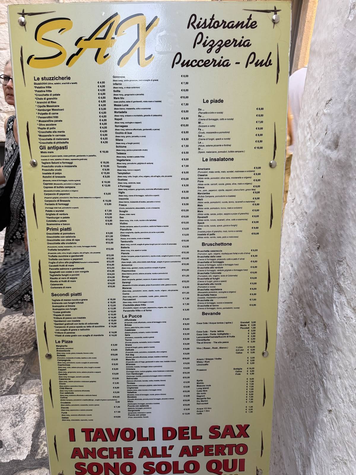 Menu di Sax Pub Ristorante Pizzeria Pucceria Lorusso Calò 