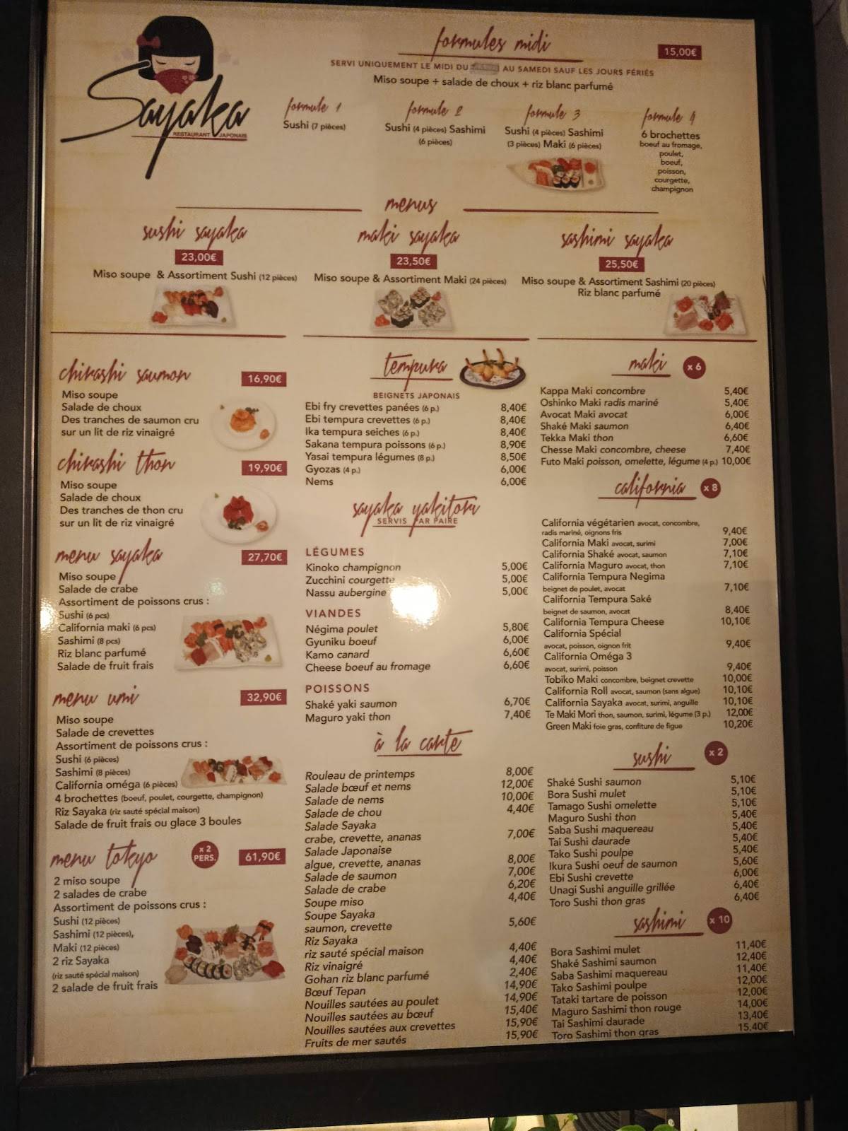 Menu de Sayaka