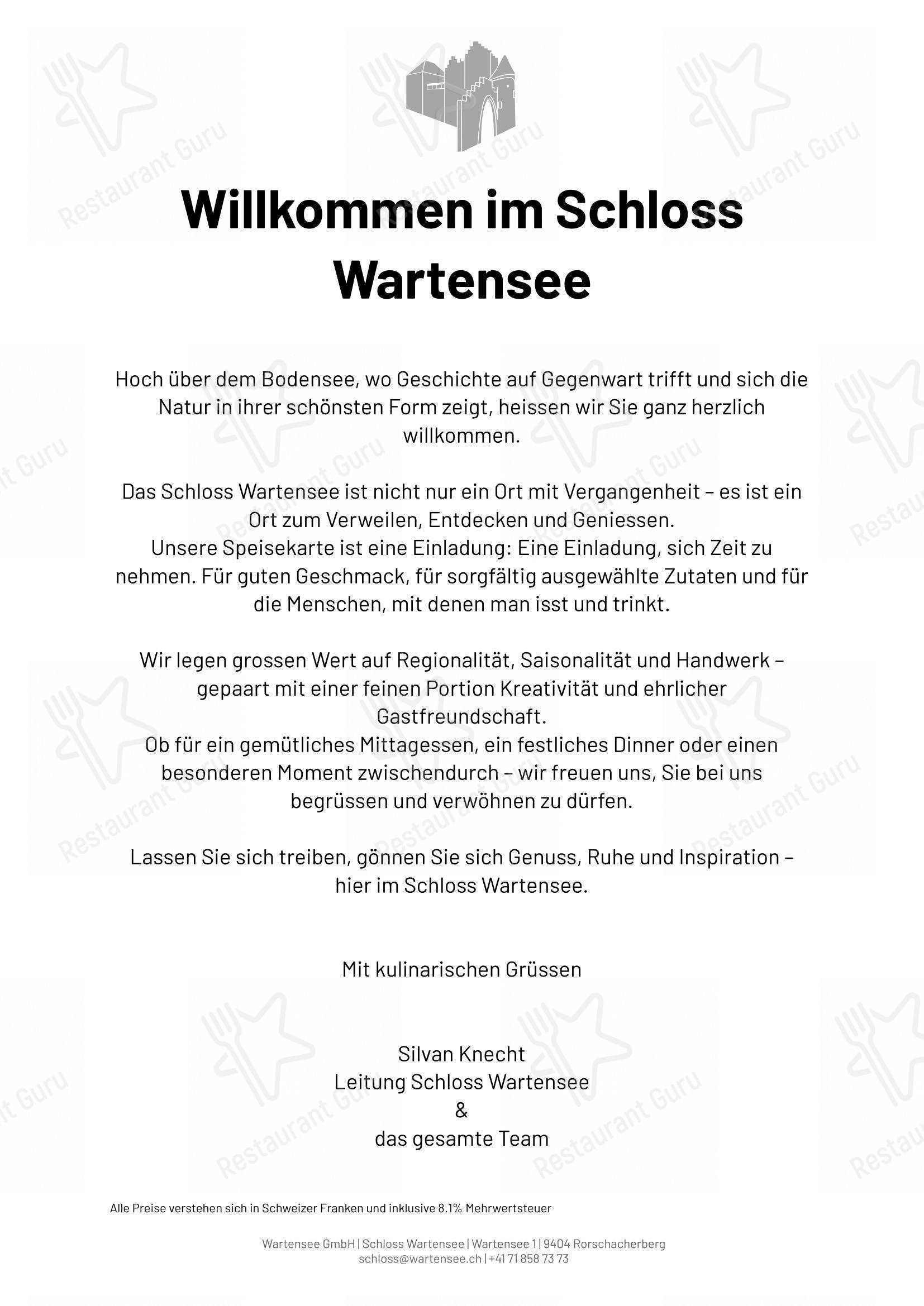 Schloss Wartensee in Rorschacherberg - Menu