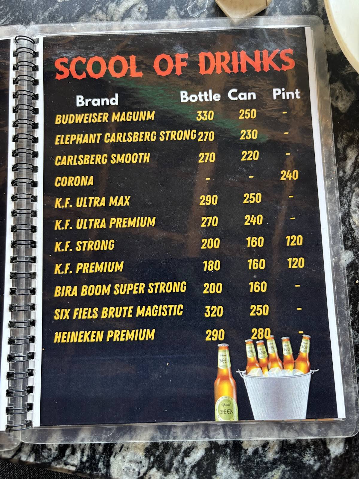 Scool Of Drinks(SOD) menu