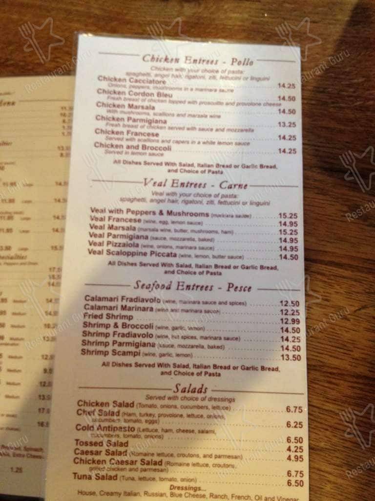 Menu at Sebastiano's Italian Restaurant And Pizzeria, Reading