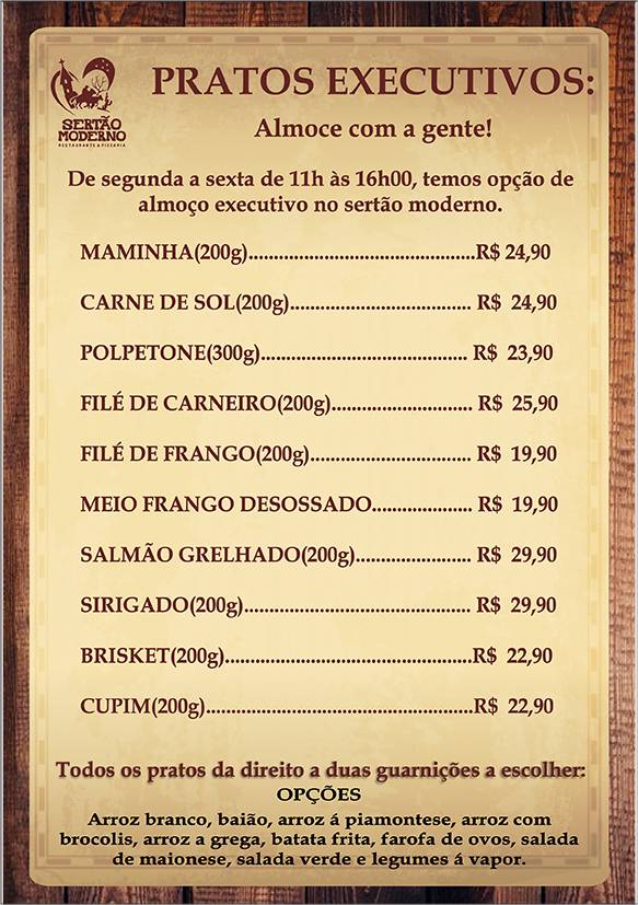 Sertão Moderno - Restaurante, Carnes na Brasa e Pratos Executivos em Sobral cardápio