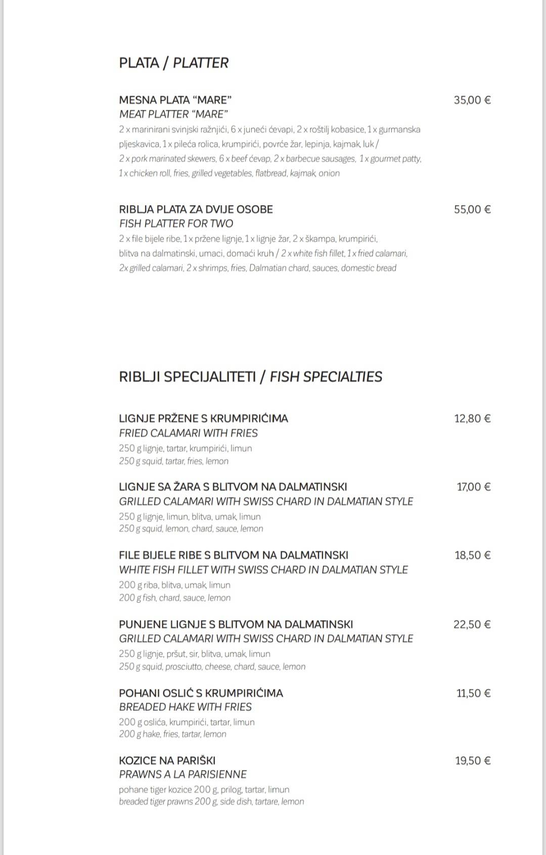 Menu di Restoran Mare 