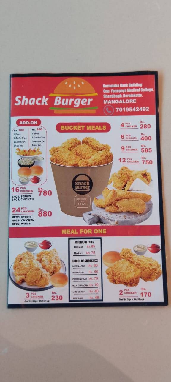 Shack Burger menu