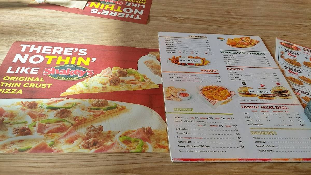 Menu at Shakey's Pizza Parlor restaurant, Ormoc