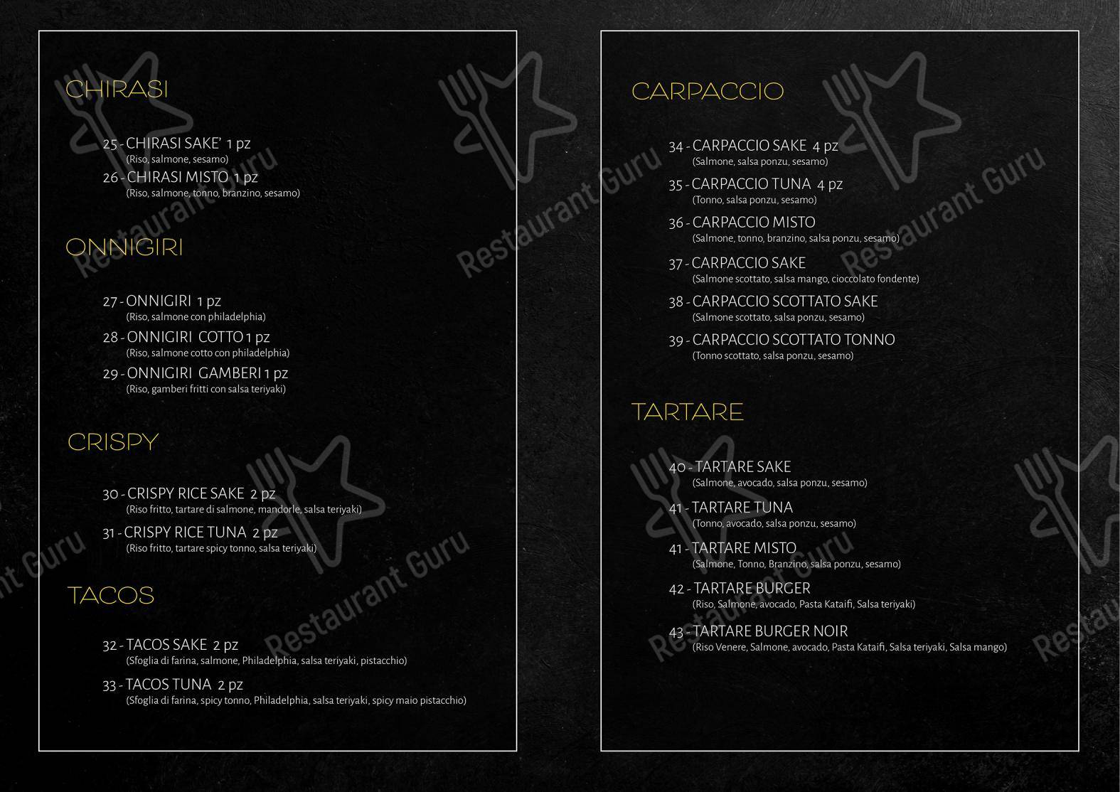 Menu per Shami Sushi in Oria