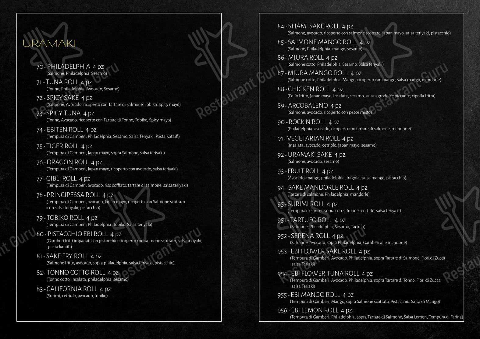 Menu per Shami Sushi in Oria