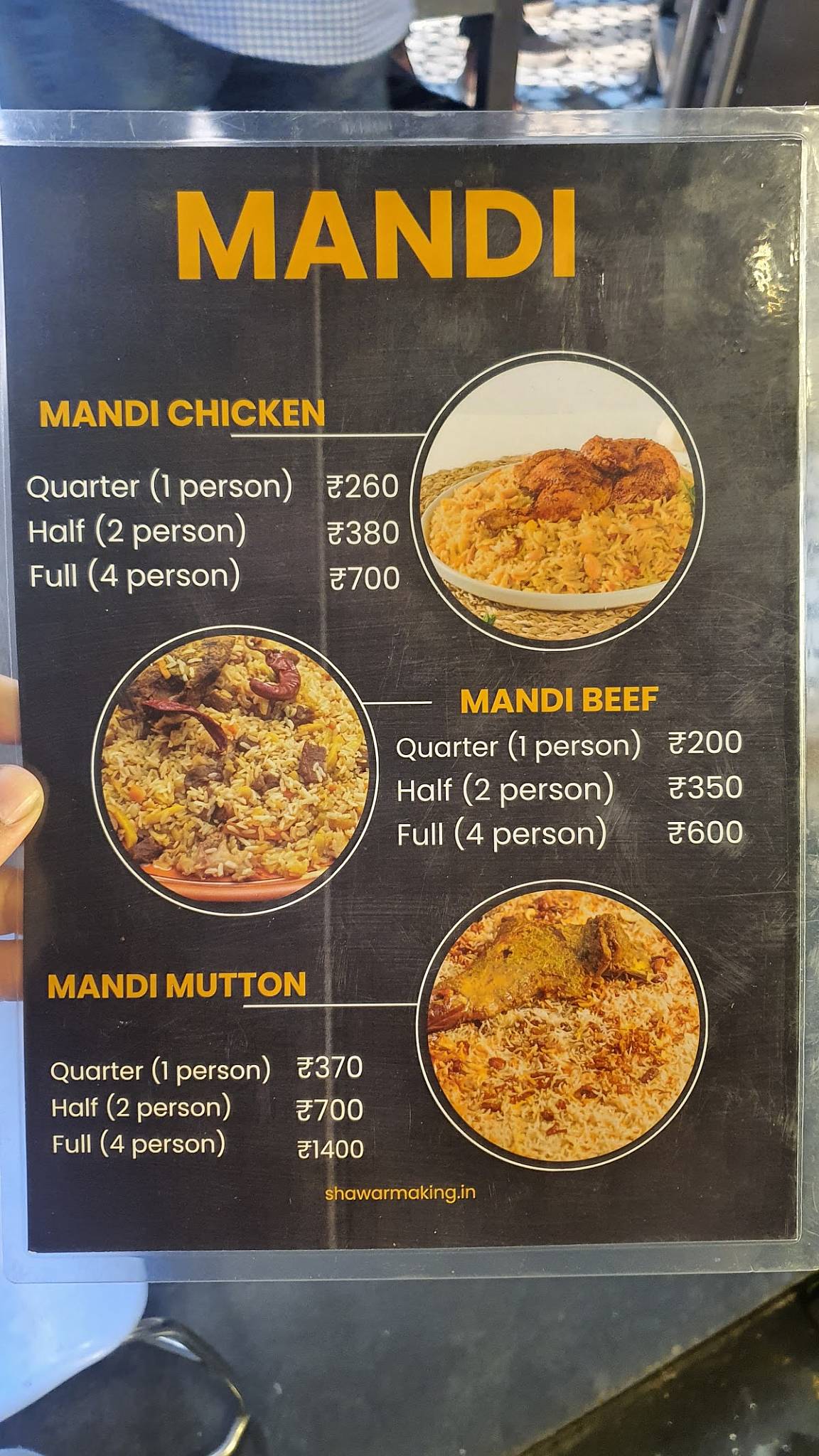 Shams Shawarma King menu