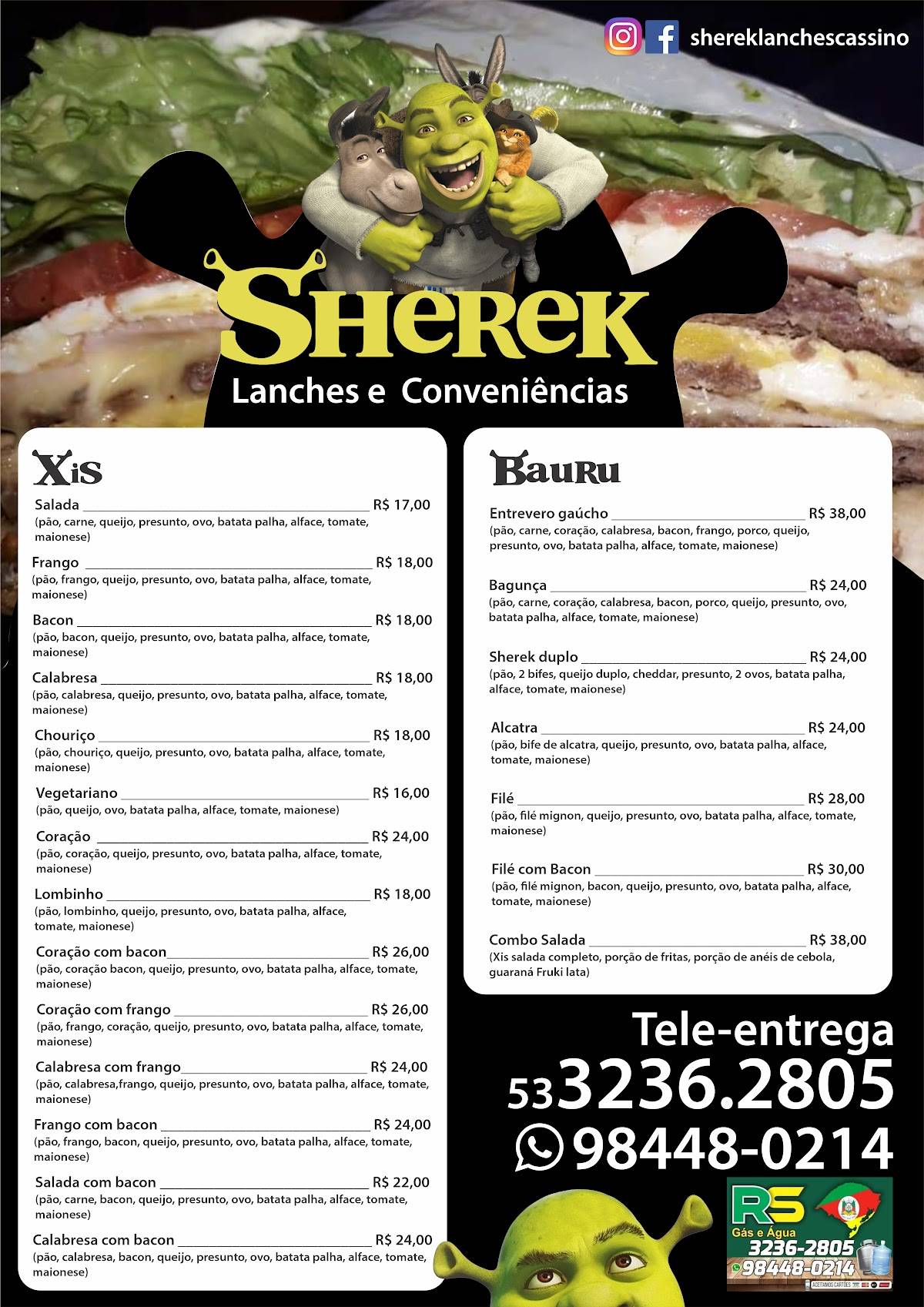 Sherek Lanches cardápio
