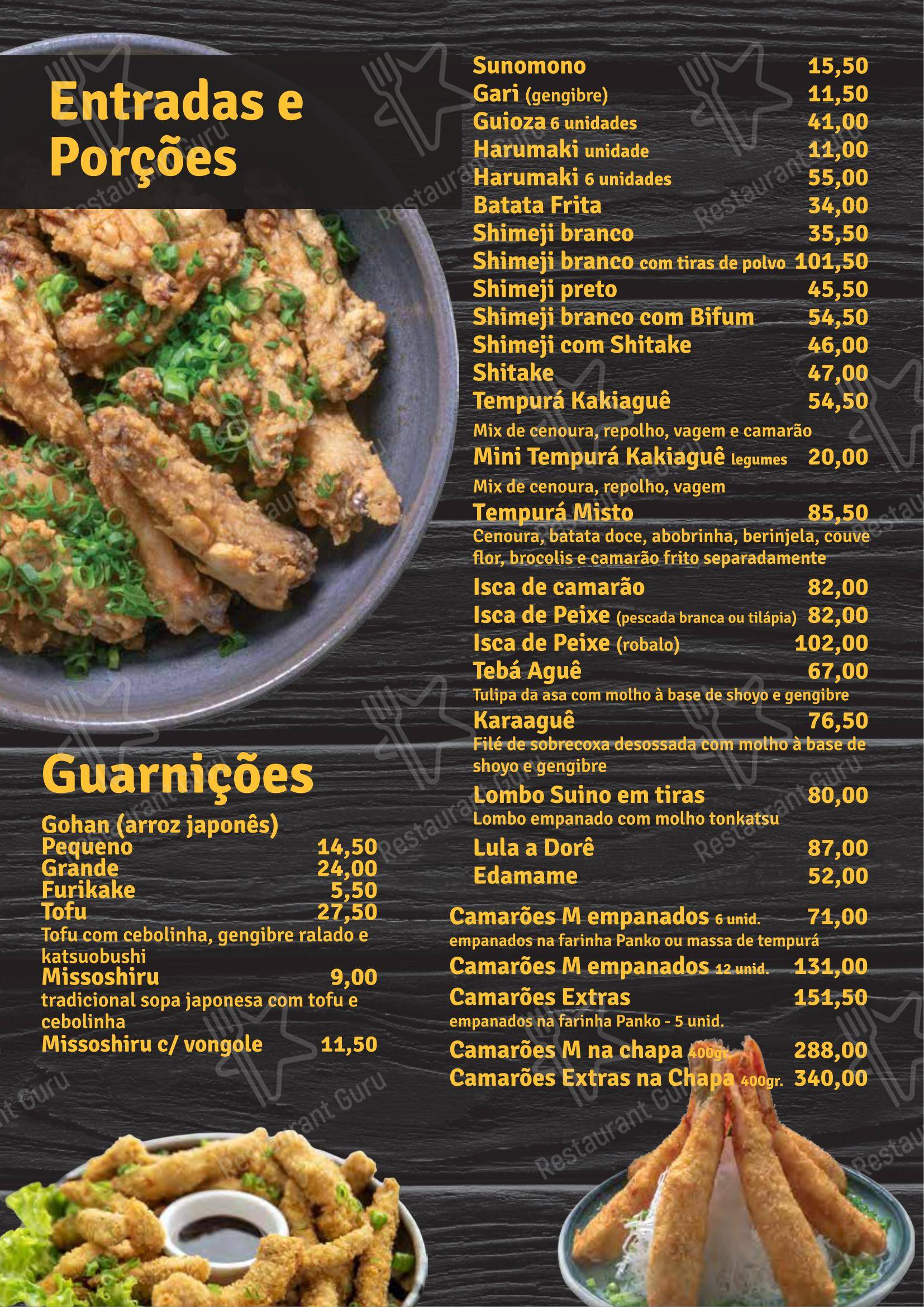Menu para Shinryu em Atibaia
