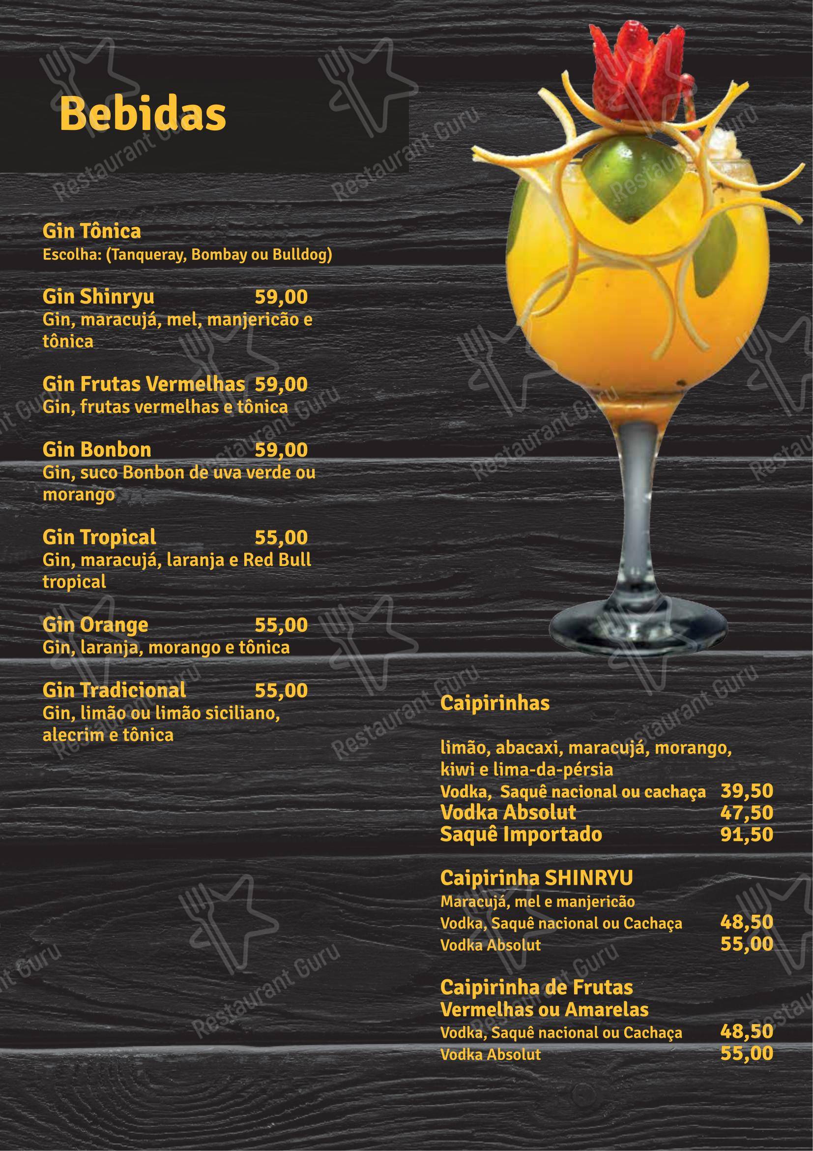 Menu para Shinryu restaurante