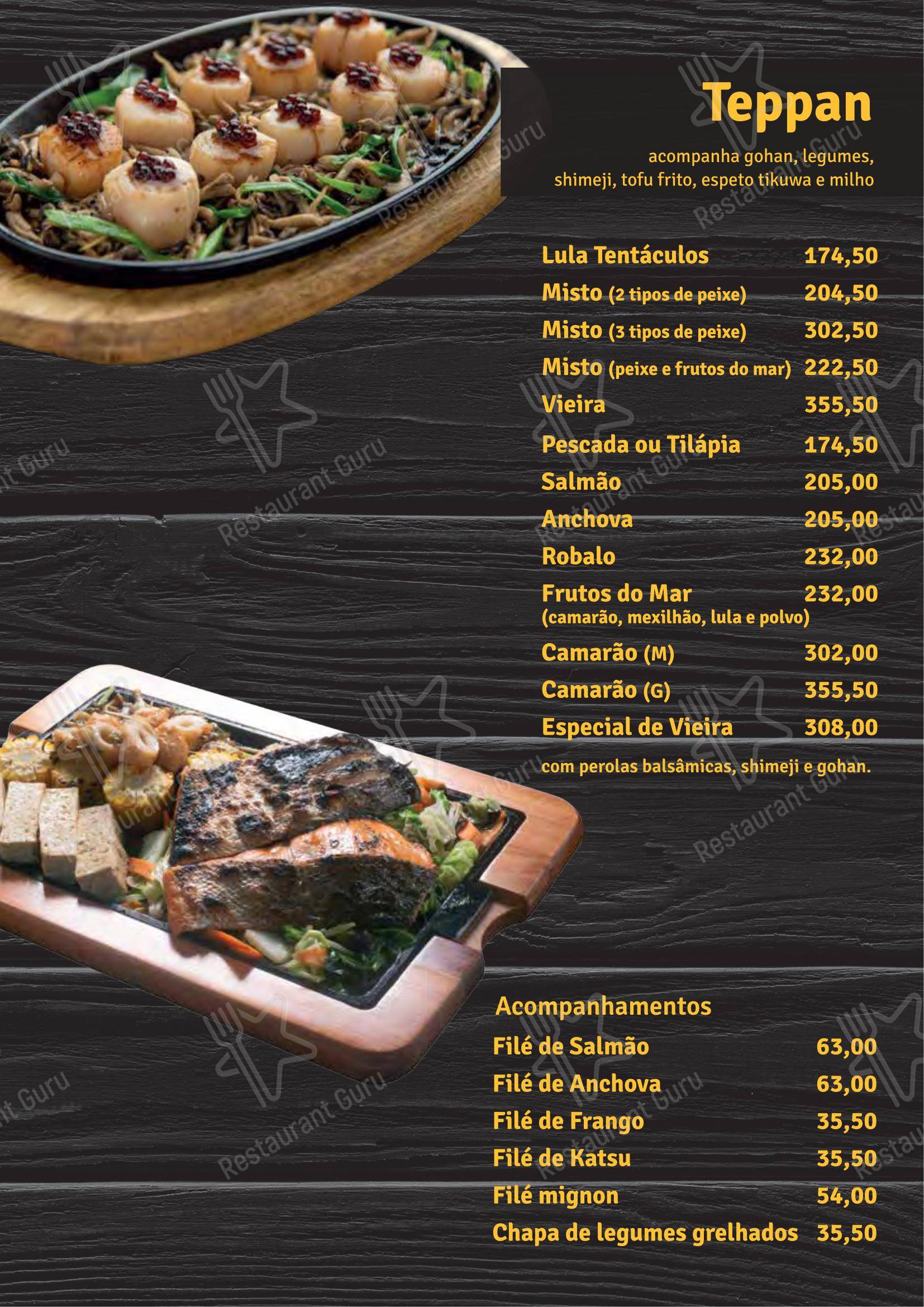 Menu para Shinryu restaurante