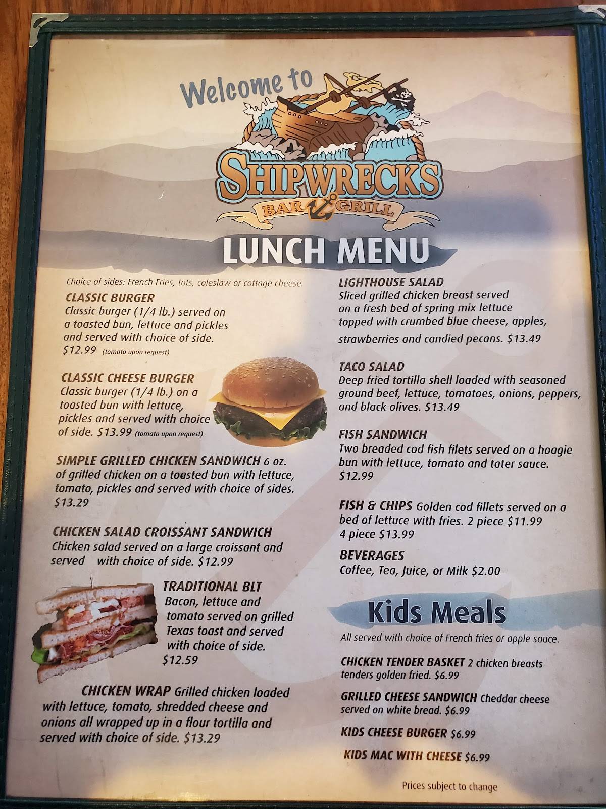 Menu at Shipwrecks Bar & Grill, Rapid City