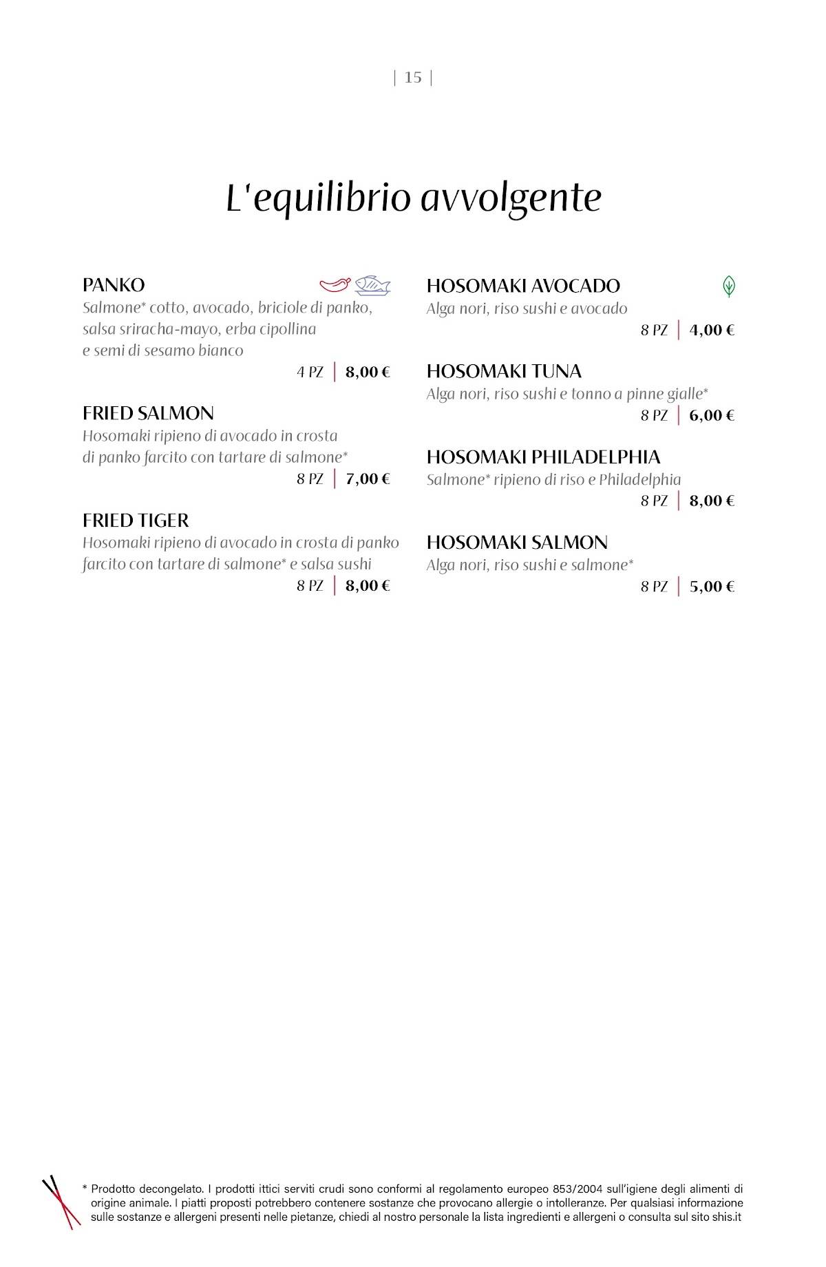Menu di Shi's Scalo Milano 