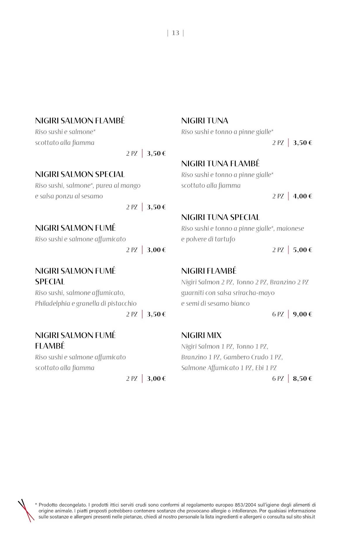Menu di Shi's Scalo Milano 