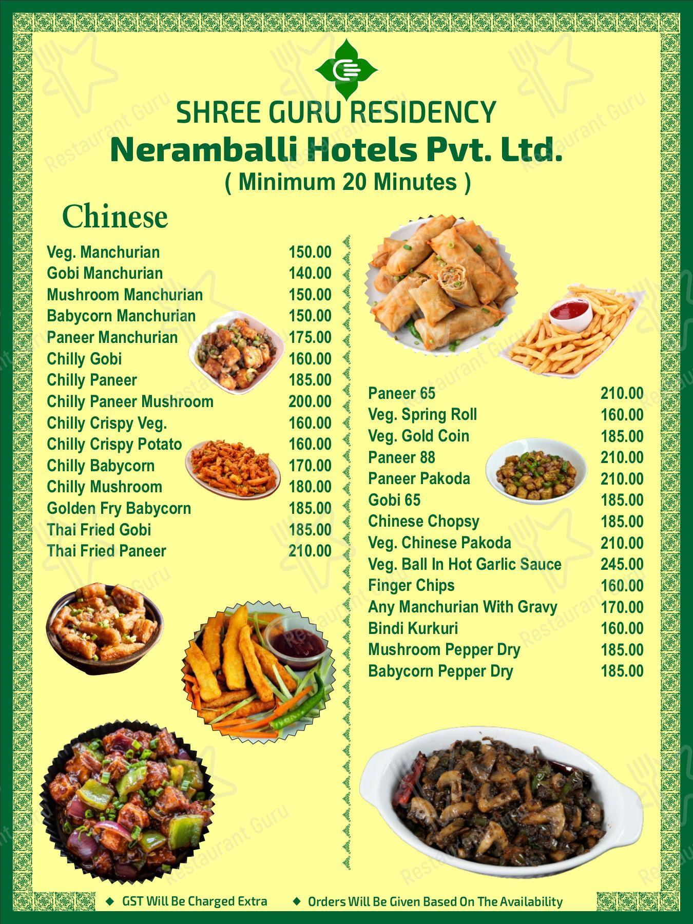 Menu for Shree Guru Residency in Mysuru