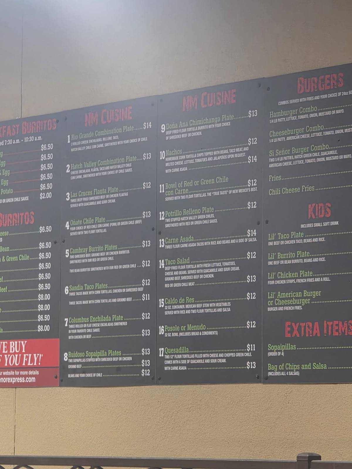 Menu at Si Señor Express restaurant, Las Cruces, 500 S Solano Dr