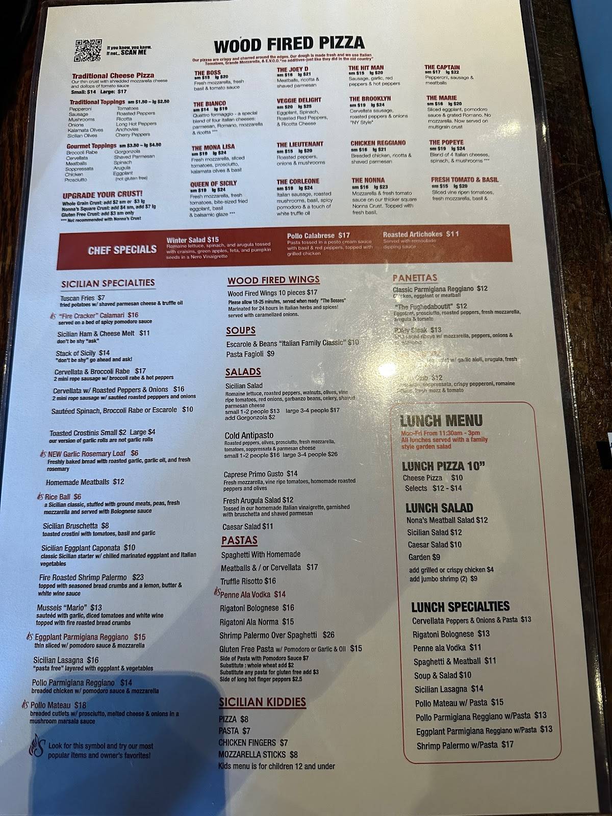 Menu at Sicilian Oven pizzeria, Aventura