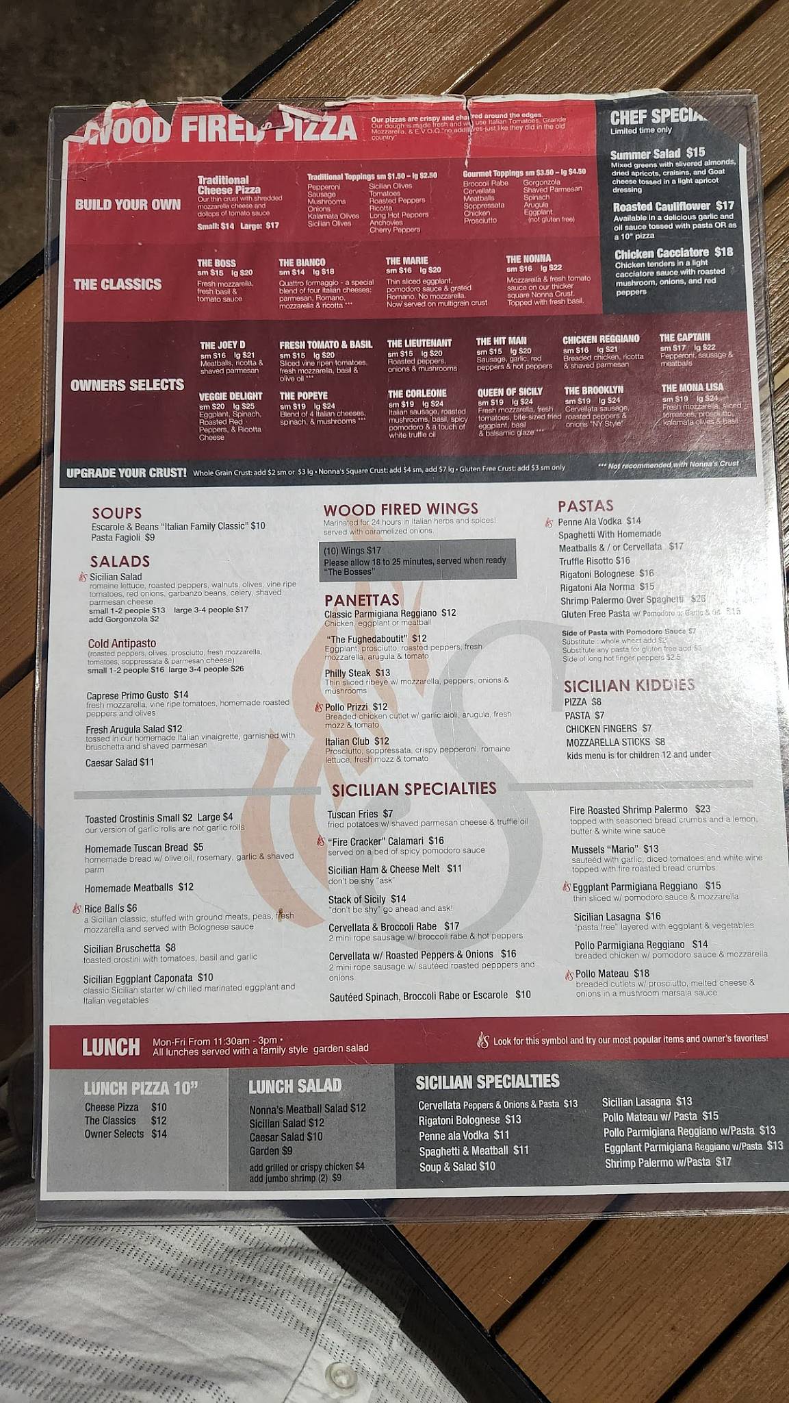 Menu at Sicilian Oven pizzeria, Aventura