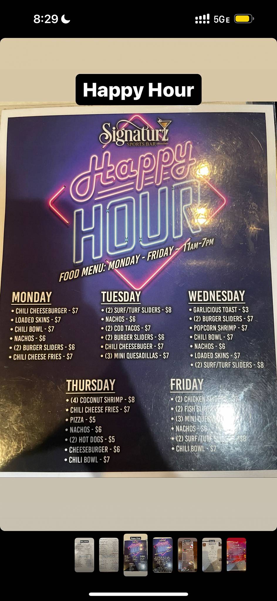 Menu at Signaturz Sports Bar, Union