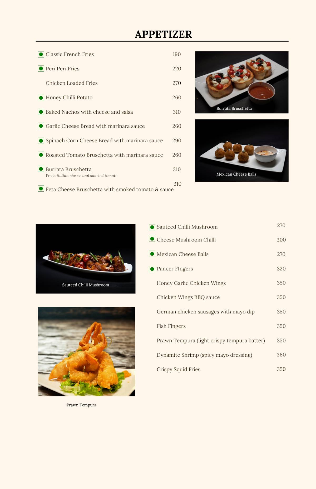 Napoli menu
