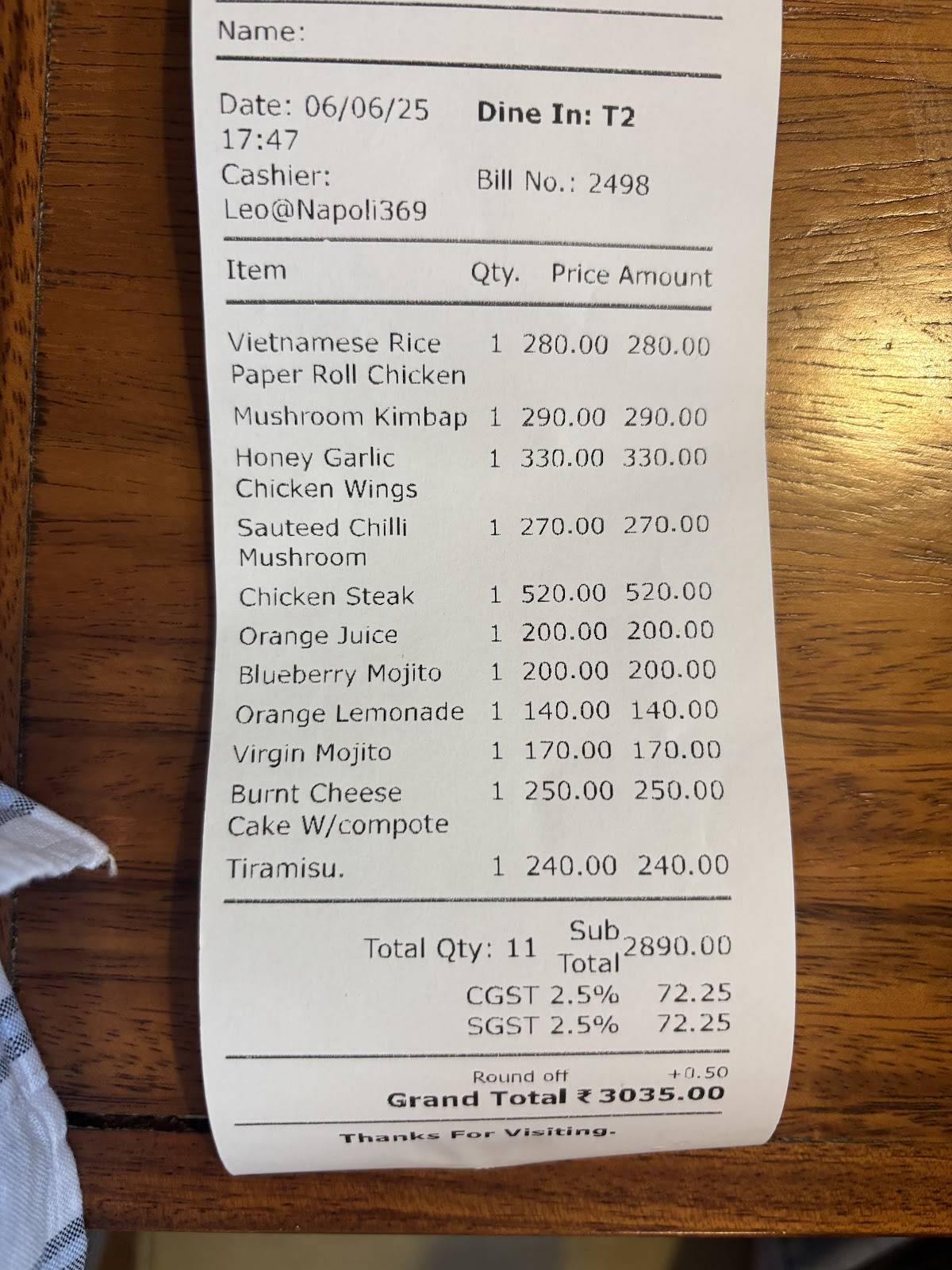 Napoli menu