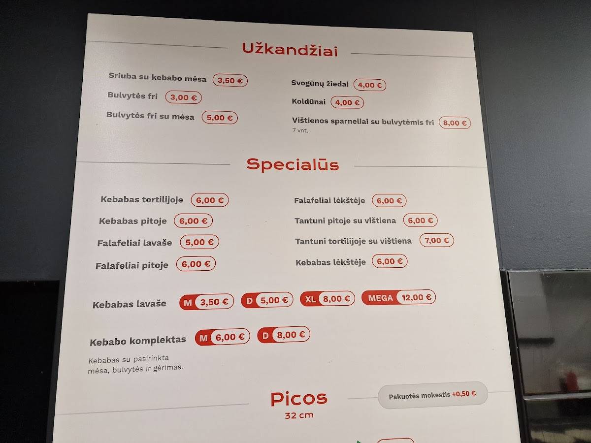 Speisekarte Von Sinano Kebabai, Vilnius, Taikos St