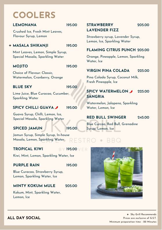 Sky Grill menu