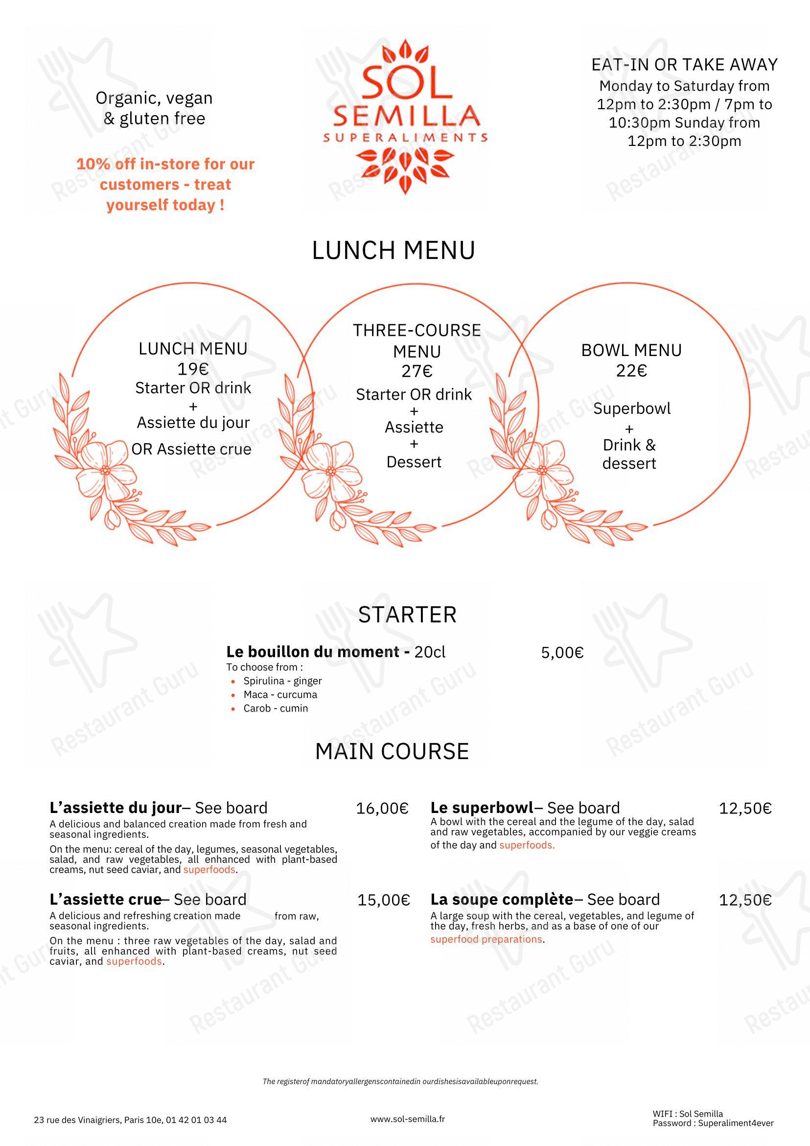 SOL SEMILLA dans Paris - Menu bar