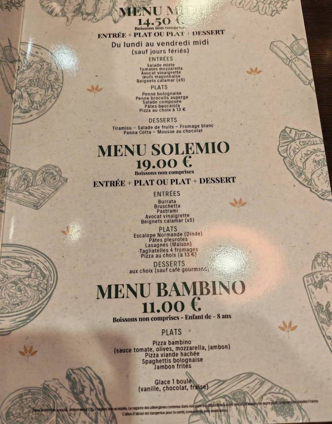 Menu de Sole Mio