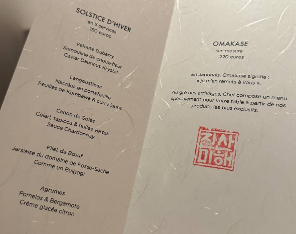 Menu de Solstice