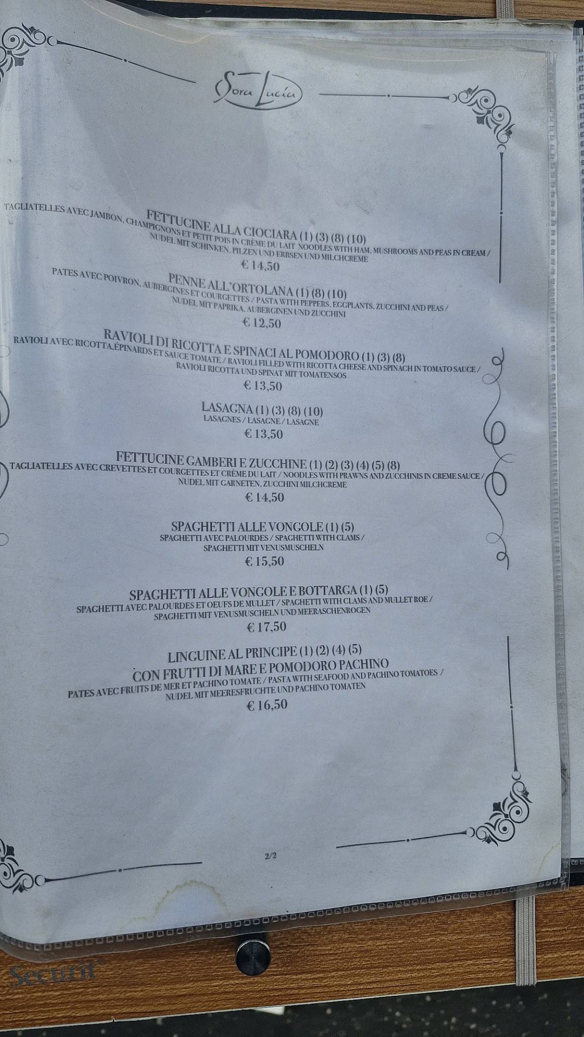 Menu di Sora Lucia 