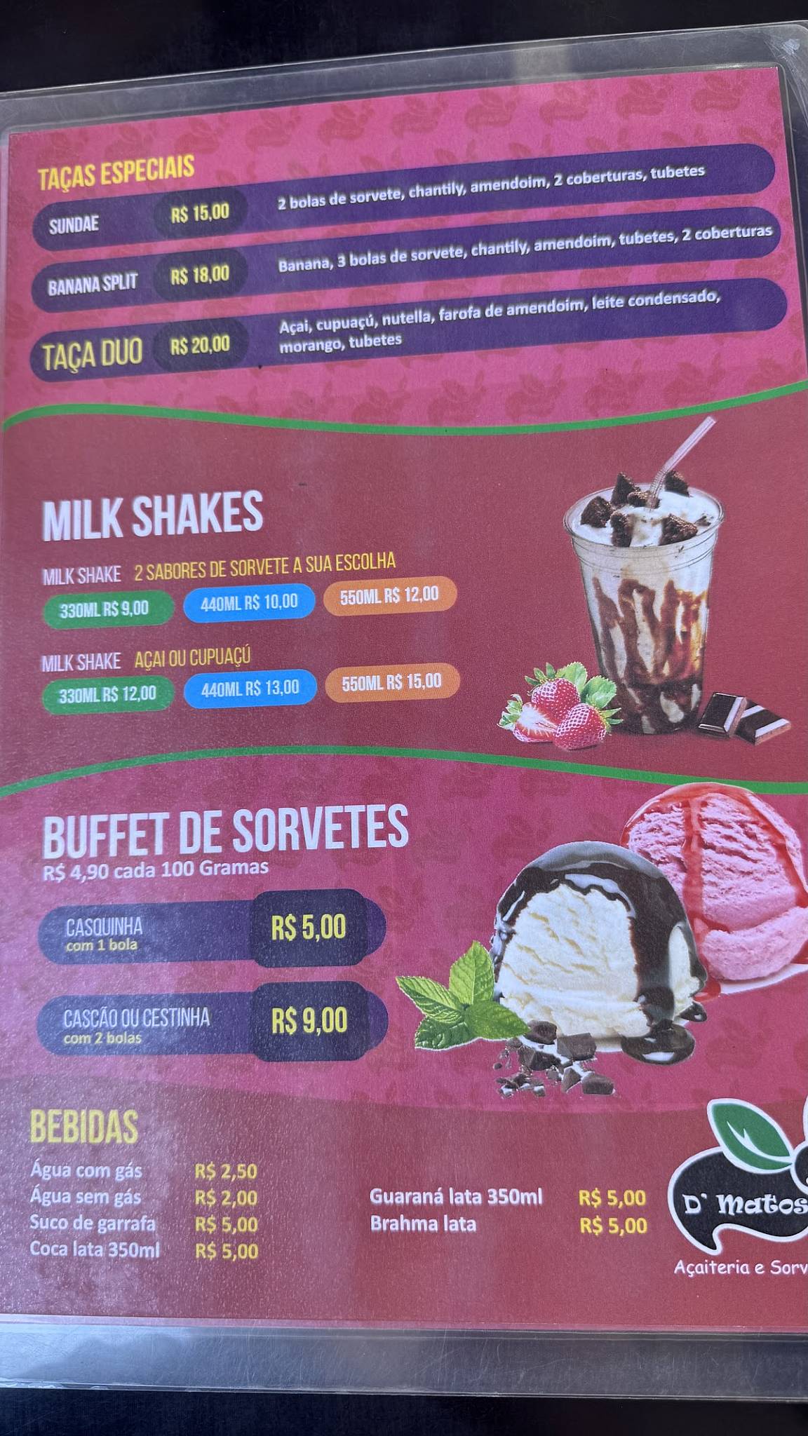 D'matos Açaiteria E Sorveteria cardápio