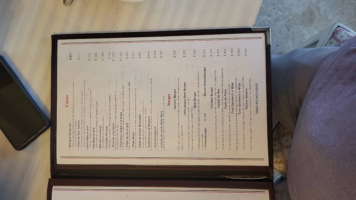 Menu at Bologna restaurant, Sosúa