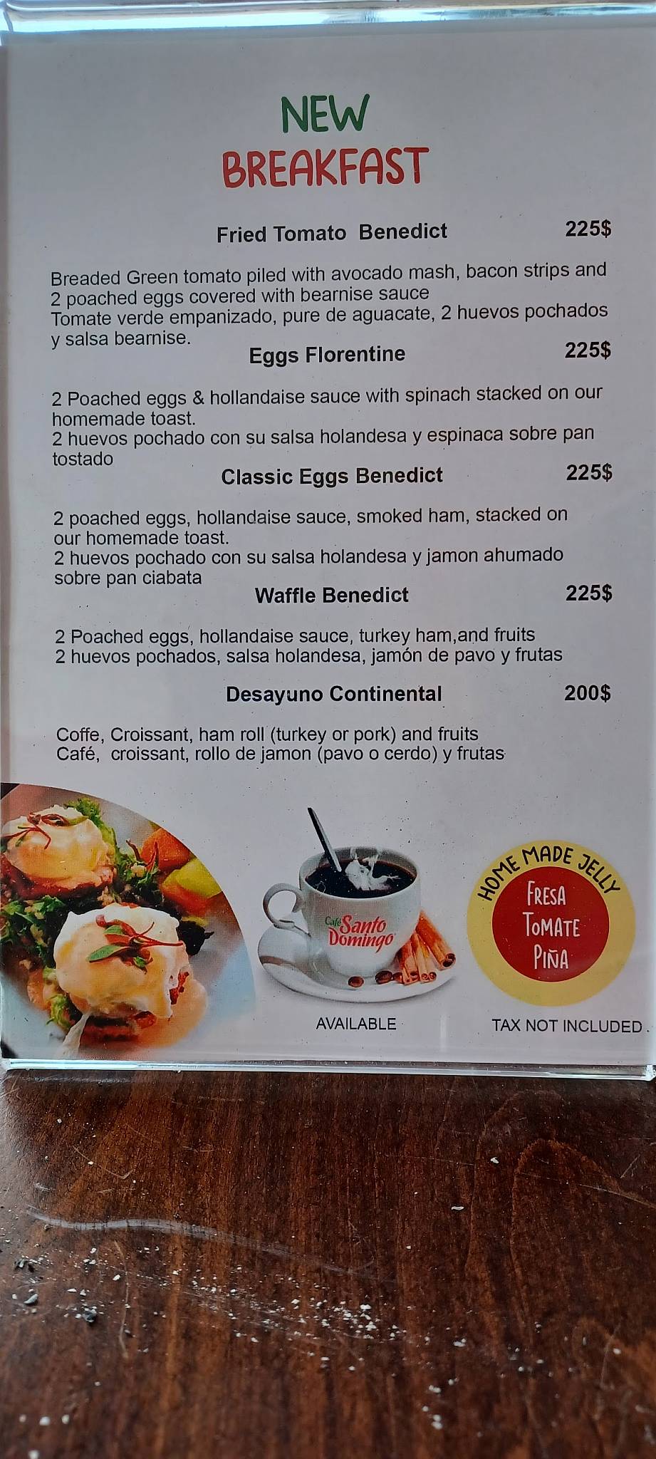 Menu at Bologna restaurant, Sosúa