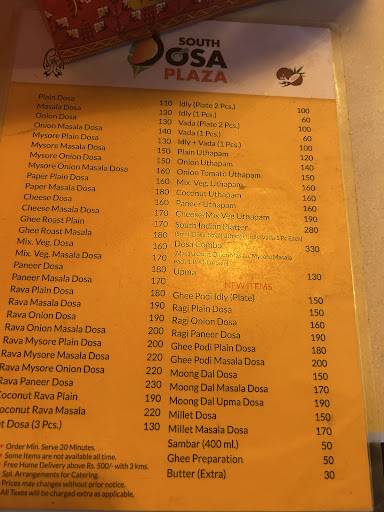 South Dosa Plaza menu