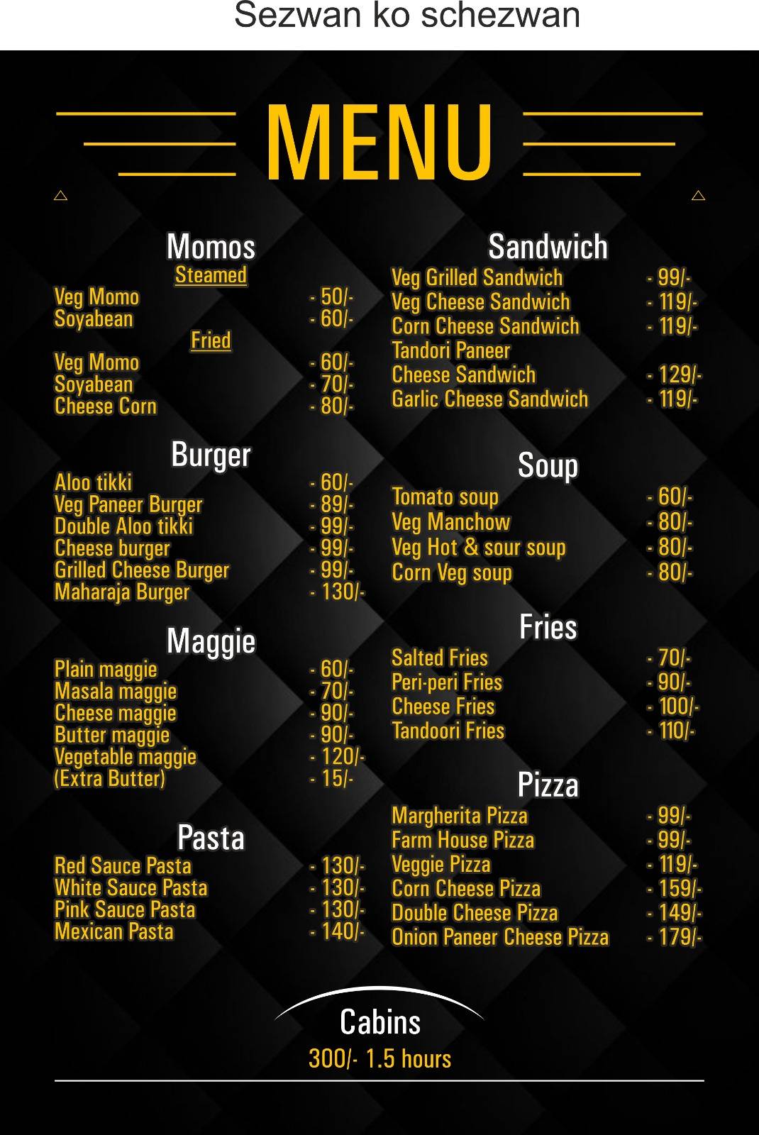 Sparkle Delight cafe menu