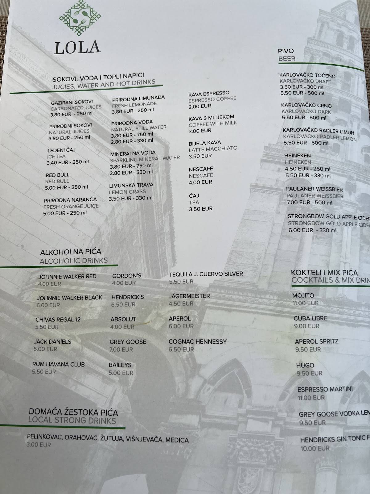 Menu di Lola Split 