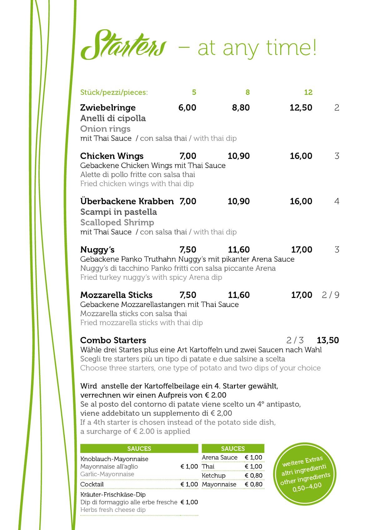 Menu di Sport's Arena 