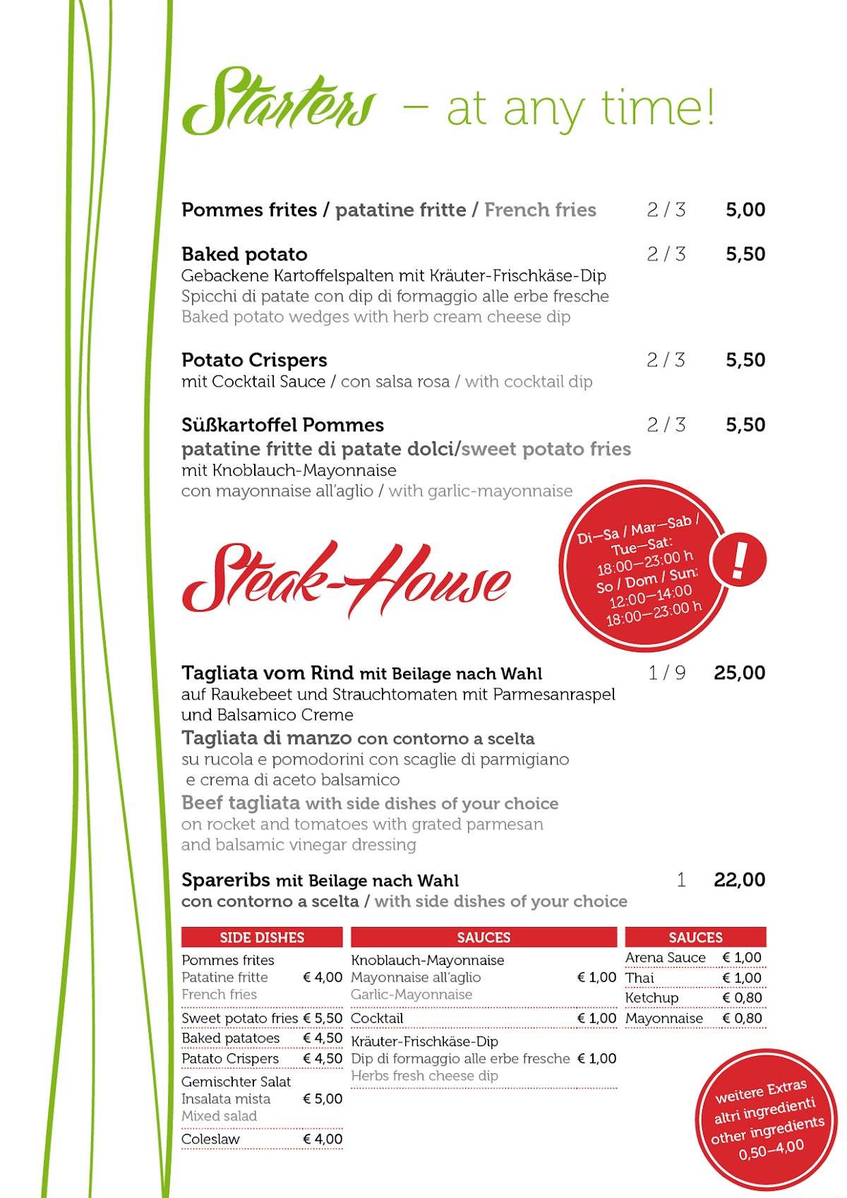 Menu di Sport's Arena 