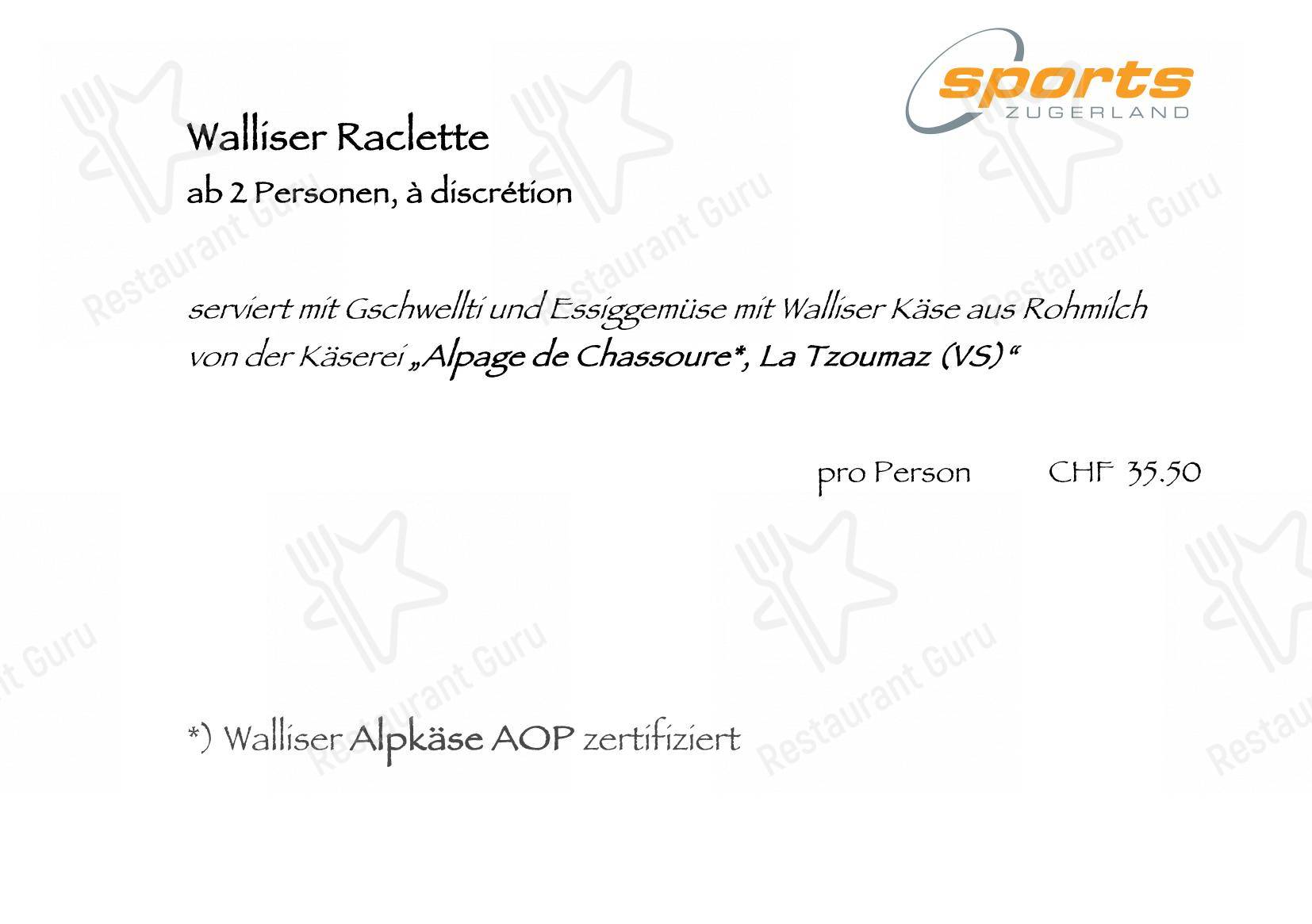 Menu di Sports Zugerland AG - Menu