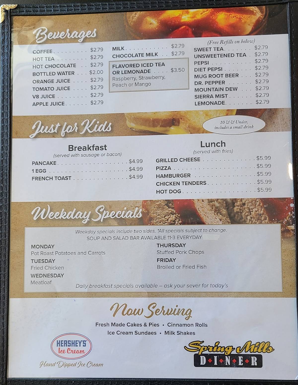 Menu at Spring Mills Diner restaurant, Falling Waters